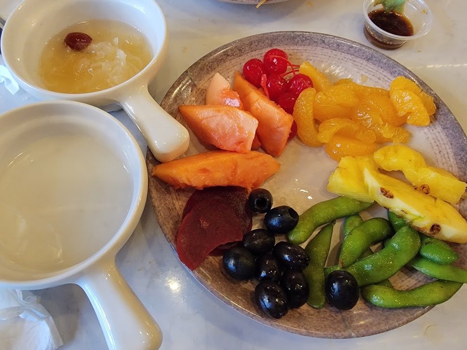 Printed menu with buffet categories and specials