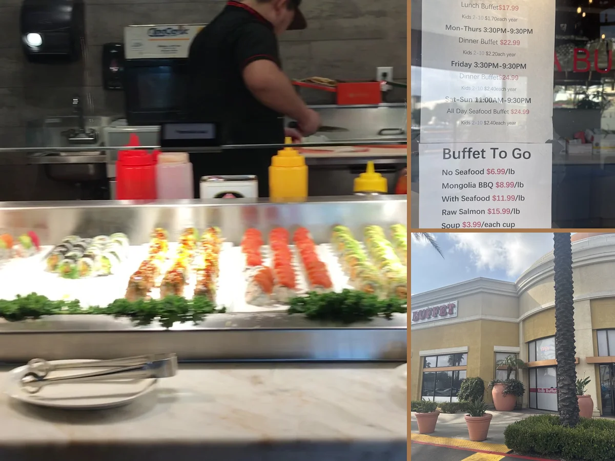 Buffet trays with assorted Asian dishes