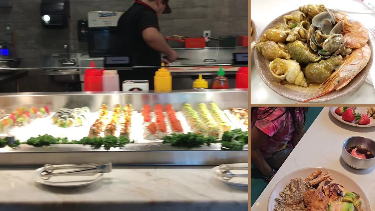 Casual buffet setup with serving stations